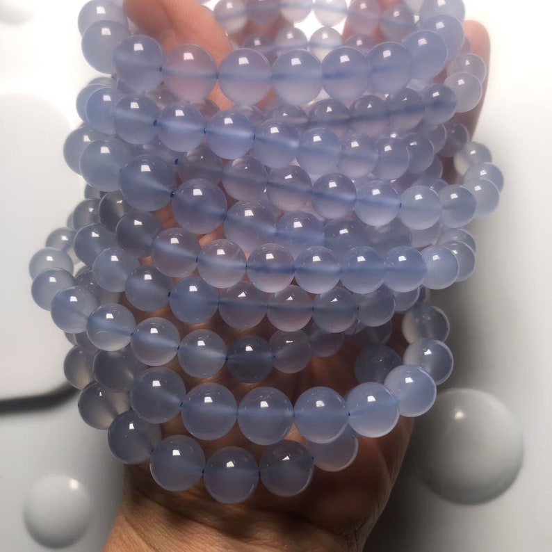 6-12mm Genuine Purpleish Blue Chalcedony,Round and Loose Bead,7 Inches Half Strands