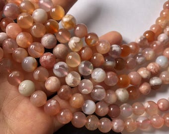 8-9 mm natürliche Sakura Blumen Onyx, Party-Mixed Blumen Achat Perlen, rund, 15-Zoll-Strang