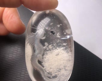 1 Stück natürlich geschnitzter Drachen-Lodolith-Anhänger, gebohrter Gartenquarz-Cabochon (53x32x19mm)