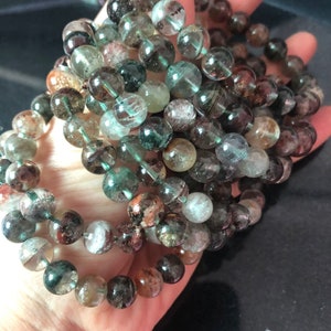 8mm Natural Multi Color Lodolite,Phantom Quartz,Garden Quartz,7 Inches Strand