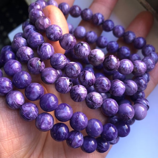 8mm Natural Purple Charoite Beads,Royal Charoite Gemstone,Round Loose Beads,7 Inches Half Strand{22-23Beads}