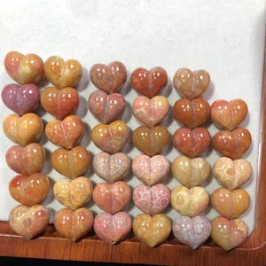 2pc Natural Coral Jade Fossil Puff Heart Charms,Chrysanthemum Love Pendants(15-18mm)