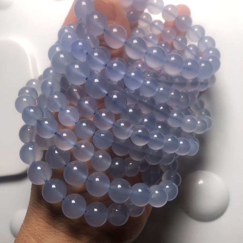 6-12mm Genuine Purpleish Blue Chalcedony,Round and Loose Bead,7 Inches Half Strands