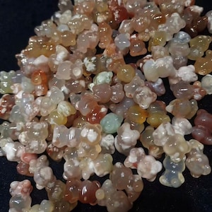 1pc Natural Untreated Flower Agate Bear Charms,Panda Charms,3d Carved Bear,Panda Pendants,Size15x19-20mm