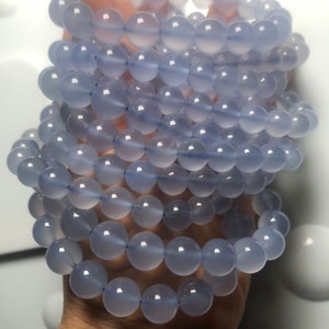 6-12mm Genuine Purpleish Blue Chalcedony,Round and Loose Bead,7 Inches Half Strands