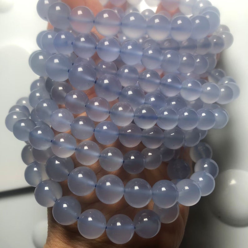 6-12mm Genuine Purpleish Blue Chalcedony,Round and Loose Bead,7 Inches Half Strands