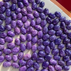 2pc Natural Royal Purple Charoite Cabochons,Quality Charoite Oval Cabs, Flat Back Charoite Ring Cabochons,Size15-21x13-16mm