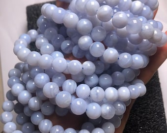9mm Natural Blue Lace Agate,Banded Chalcedony Gemstone,Round,7 Inch Strand{20-22 beads}