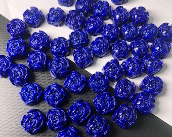 2 Stk Natürliche blaue Lapislazuli Pfingstrose Charms, 3d geschnitzte Blume Perle Spacer (12-14 mm)