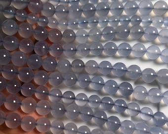 9mm Natural Blue Chalcedony Gemstone Beads, Round And Loose,15 Inches Strands
