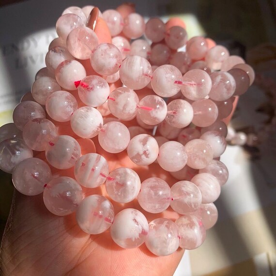 ✧ドゥルージー ピンク 桜瑪瑙 バタフライ スタンド付✧ 12mm Natural White Snowflake Phantom Quartz,garden Quartz,lodolite