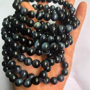 8mm Natural Blue Tiger Eye Gemstone,Round Loose Bead,7 Inches Half Strands{22-23 beads}