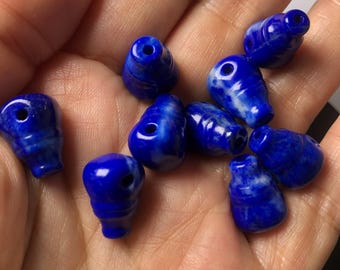 1 Stück natürliche Lapis Bicolor Guru Perlen, 3 Löcher Tasibih Guru, Japa Mala machen, Größe 10-11 mm