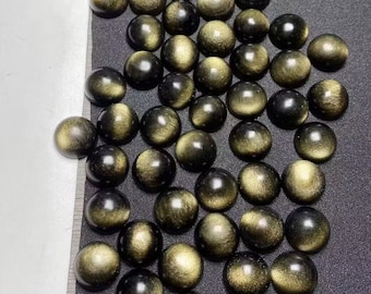 10pc Natural Golden Sheen Obsidian Cabochons,Round,Flat Back,Size 10mm