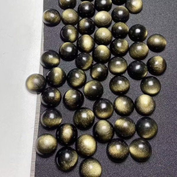 10pc 10mm Natural Golden Sheen Obsidian Cabochons,Obsidian Cabs,Round Ring Cabochons