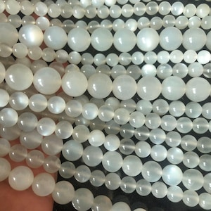 Natural Chatoyant Milky White Moonstone Beads,AAA,Round Loose Bead,15 Inches Full Strand,Size7mm 8mm 10mm 12mm