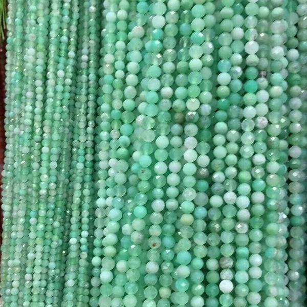 2-4mm Natural Untreated Faceted Chrysoprase Beads,Micro Faceted Green Jade Beads,15 Inches Full Strand