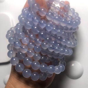 6-12mm Genuine Purpleish Blue Chalcedony,Round and Loose Bead,7 Inches Half Strands