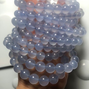6-12mm Genuine Purpleish Blue Chalcedony,Round and Loose Bead,7 Inches Half Strands