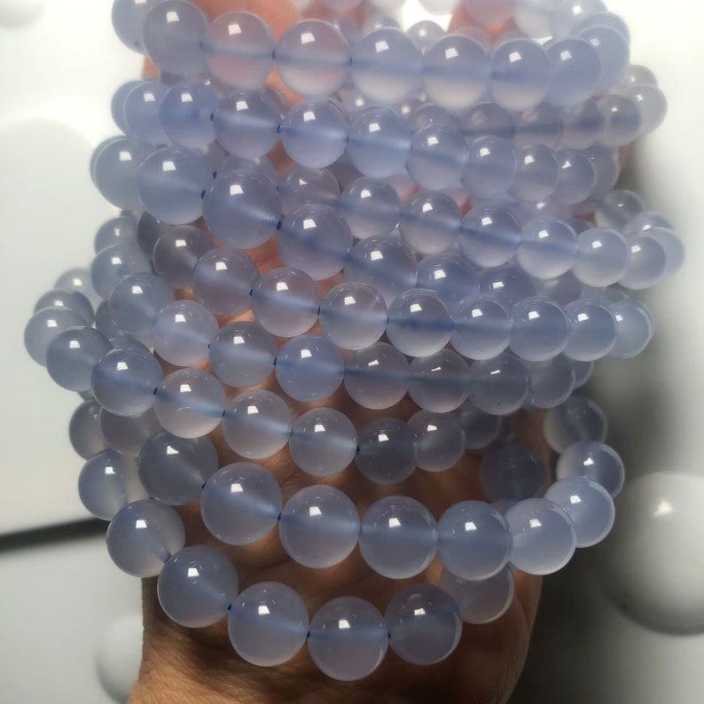 6-12mm Genuine Purpleish Blue Chalcedony,Round and Loose Bead,7 Inches Half Strands