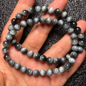 6-7mm Natural Black Hawk Eye Gemstone Beads,Tiger Eye Bead,Round Loose Bead,7 Inche Half Strand(28-30 beads)