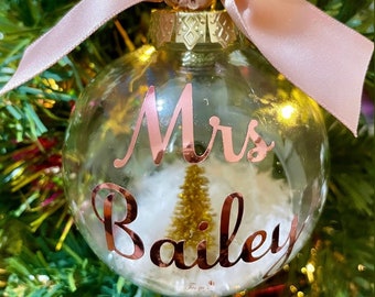 Teacher Baubles, Baubles Christmas , Christmas Ornament, Baubles Personalised, Teacher Christmas, Teacher Gifts, Rose Gold, Rose Gold Bauble