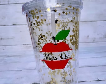 Teacher Personalised Cold Cup with Straw and Lid, Reusable Drinks Cup, Personalised Teacher Tumbler, Personalised Teacher Cup, Teacher Gifts