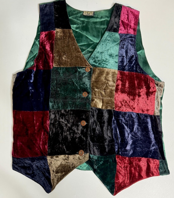 Velvet Patchwork Vest -1990's - image 1