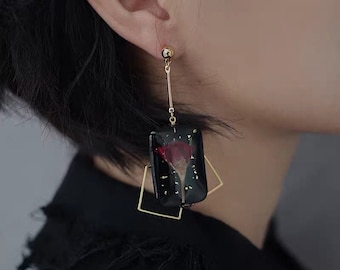 Pressed flowers earrings, Resin earrings, wildflower earrings, real flower earrings, Natural Jewelry, Pressed Flower Jewelry, Rose earrings