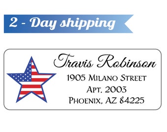 USA Flag Star - Personalized Return Address Labels - Mailing Address Labels - Easy to Peel, Guaranteed to Stick and Stay