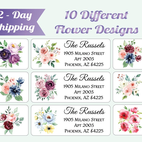 Flower Address Labels - Personalized Return Address Labels - Mailing Address Labels - Easy to Peel, Guaranteed to Stick and Stay