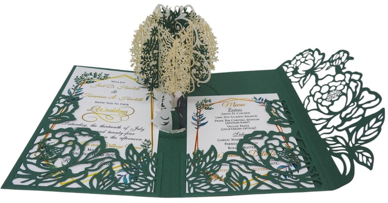 Pop Up Wedding Invitations Sample Flower & Tree Design Laser Cut Wedding Invitations for Wedding, Anniversary, Bridal Shower image 6