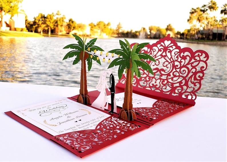 Pop up Wedding Invitations Sample Palm Tree Design Laser - Etsy