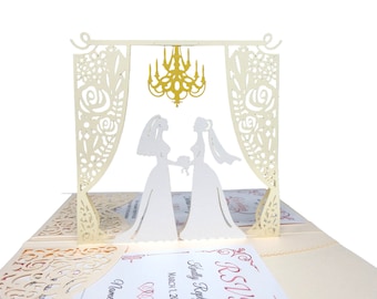 Pop Up Wedding Invitations - Sample - Chandelier Design - Laser Cut Wedding Invitations  - Elegant Vintage - Two Brides