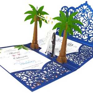 Pop Up Wedding Invitations Sample Palm Tree Design Laser Cut Wedding Invitations Elegant Vintage image 2