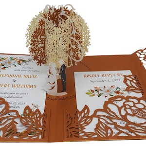 Pop Up Wedding Invitations Sample Flower & Tree Design Laser Cut Wedding Invitations for Wedding, Anniversary, Bridal Shower image 7