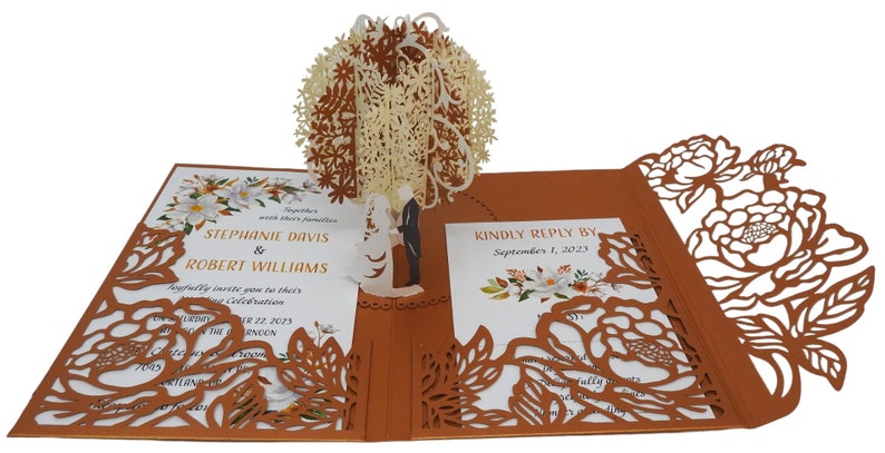 Pop Up Wedding Invitations Sample Flower & Tree Design Laser Cut Wedding Invitations for Wedding, Anniversary, Bridal Shower image 7