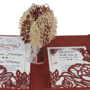 Pop Up Wedding Invitations - Sample - Flower & Tree Design - Laser Cut Wedding Invitations for Wedding, Anniversary, Bridal Shower