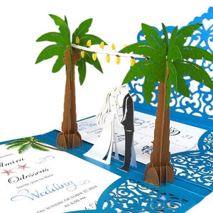 Pop Up Wedding Invitations - Sample -  Palm Tree Design - Laser Cut Wedding Invitations - Elegant Vintage