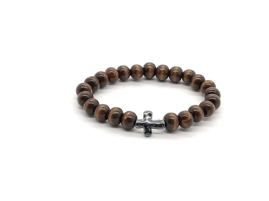 Kids Sideways Cross Bracelet,brown Wooden Cross Bracelet,kids Wooden