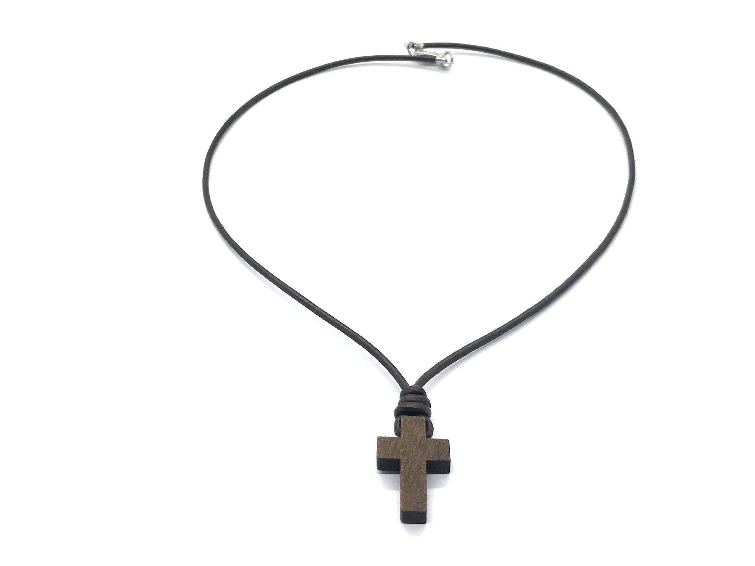 Kids Brown Wooden Cross Necklacebrown Leather Necklaceboys Etsy