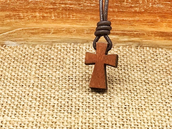 Hawaiian Jewelry Small Koa Wood Cross Pendant with Koa Wood Rice Bead  Necklace