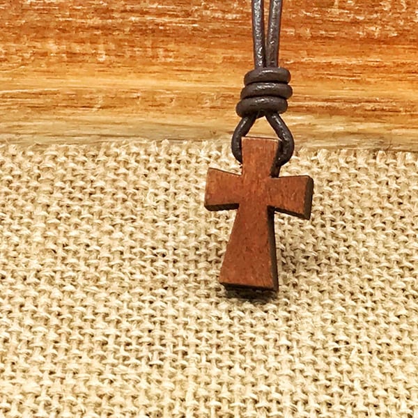 Kids Wooden Cross Necklace,boy's cross necklace,brown wooden cross,small wood cross,cross necklace for children's,necklace for preteen boys