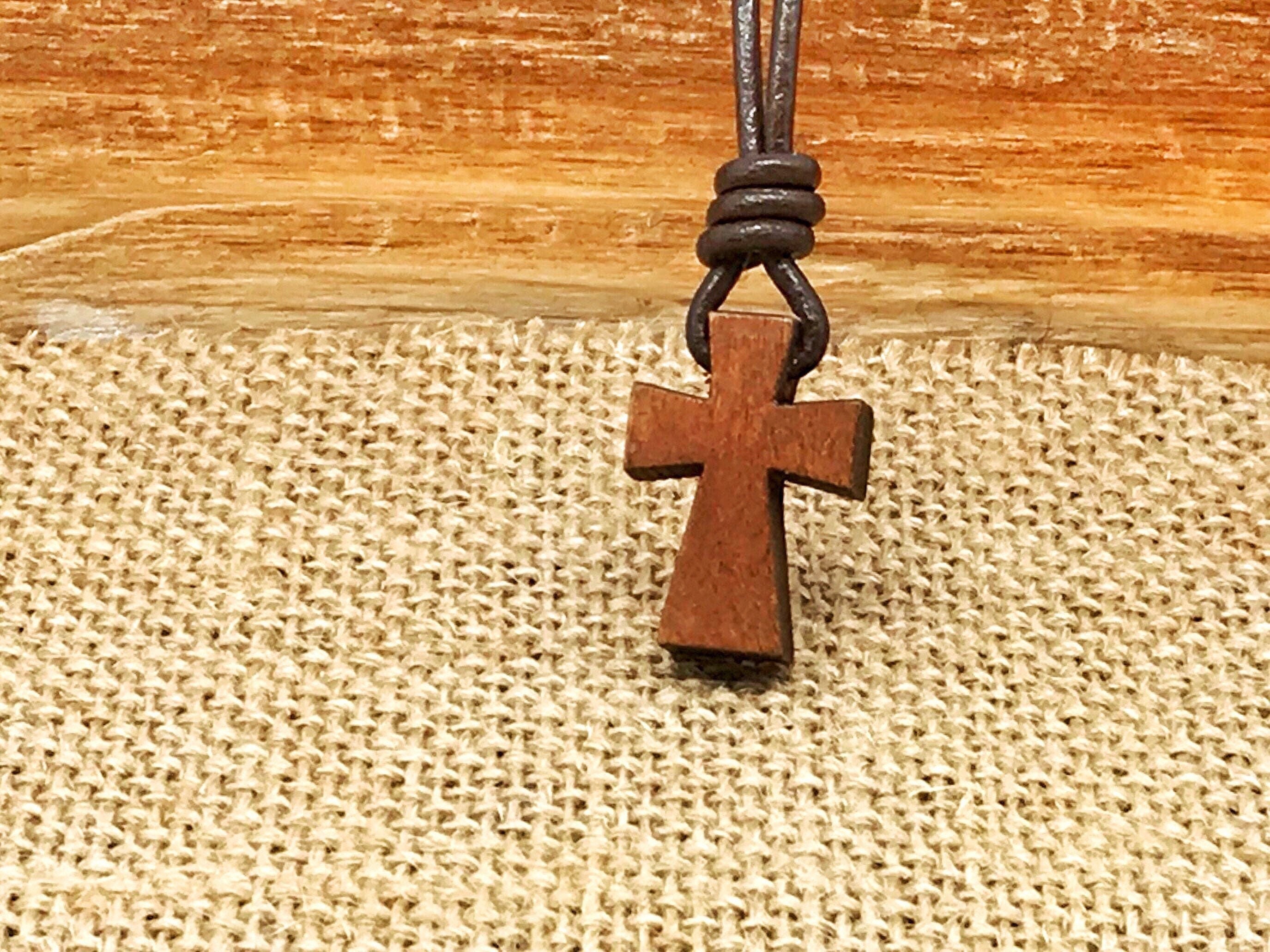 Simple Handmade Christian Wooden Cross Necklace Natural Walnut Cross Necklace for Easter, Christmas, More! Wood Cross necklace! Wood Cross