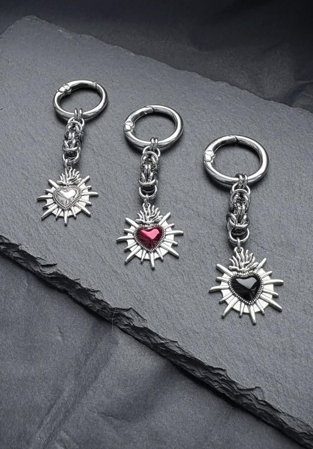 Sacred Key Chain Sacred Heart Keychain Charm — Byzantine Chainmail | Goth Bag Charm ...