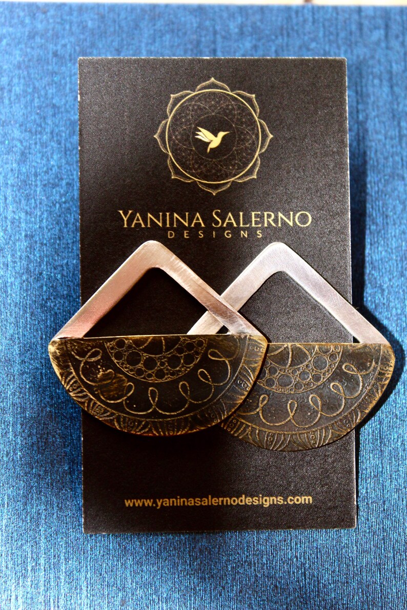 Etched Brass and Sterling Silver earrings