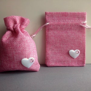 Sacchettino, bag,tessuto colorato, cuoricino bianco, diamantino acrilico, eventi, baptism,cerimonia,segna posto,gift rosa,azzurro, souvenir