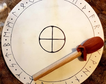 Handmade 12&quot; Shamanic Drum: Goat Skin, Birch Frame, Painted Design