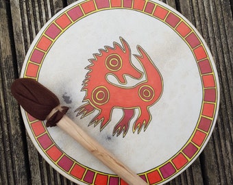 Handmade 16&quot; Shamanic Drum: Viking Pagan Style with Beater