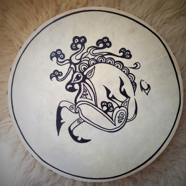 Handmade 12" Shamanic / Medicine / Viking / Pagan Tambour / Hand Drum with Beater. Siberian Ice Maiden.